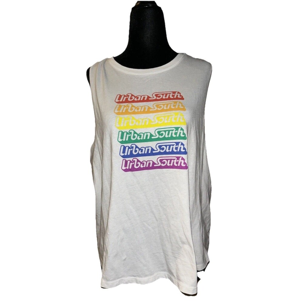 Urban South XL White With Multicolor Letters Sleeveless Pullover Tank Top